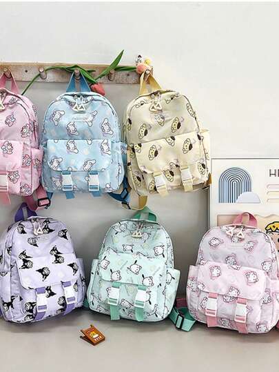 SANRIO 1 Ba lô in hình hoạt hình Hello Kitty & Kuromi kiểu mới dễ thương, thẩm mỹ Kawaii, dung tích lớn, nhẹ, thích hợp cho học sinh đi học hàng ngày, đi làm, du lịch, hoạt động ngoài trời, đeo vai điều chỉnh được, túi xách di động