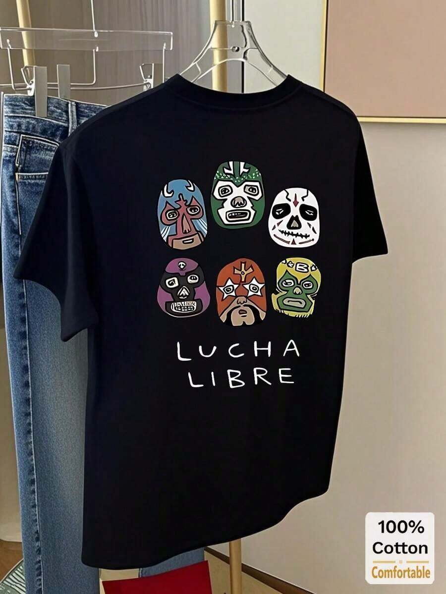 T-shirt mi-long à manches courtes et motif dessin animé vintage, haut décontracté et tendance pour femme, haut d'été noir - Noir - Voir 1