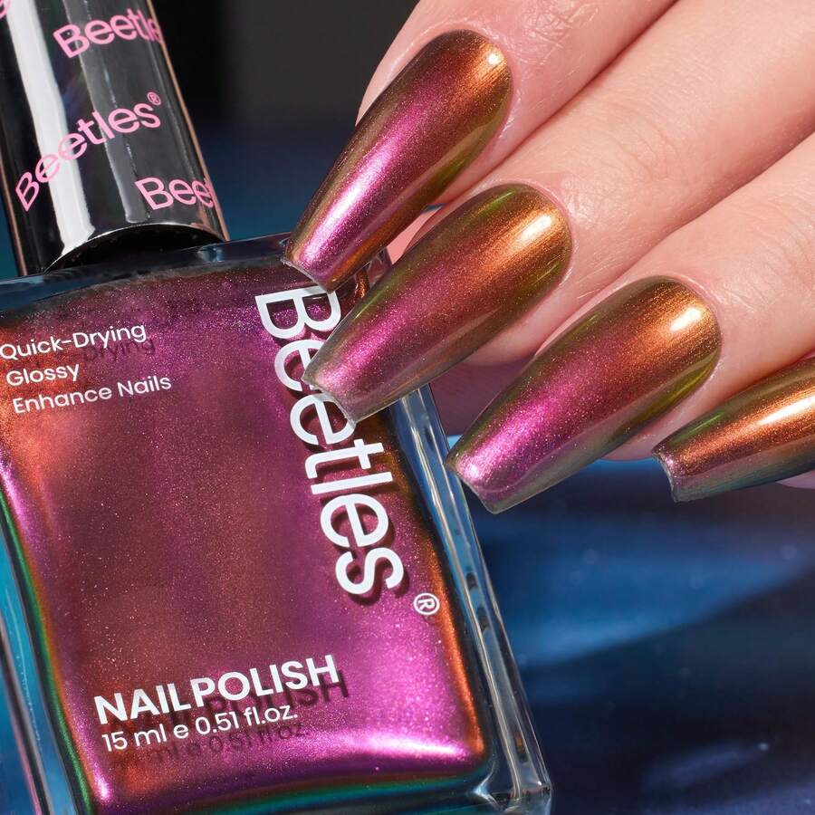Beetles 15ML Chrome Nail Polish - Chameleon Ember Holographic Nail Polish Quick Dry Glitter Red Gold Purple Long Lasting DIY Mooncat Fingernail Art Salon Gift For Girls Women - Chrome ánh kim ba chiều - Xem 1