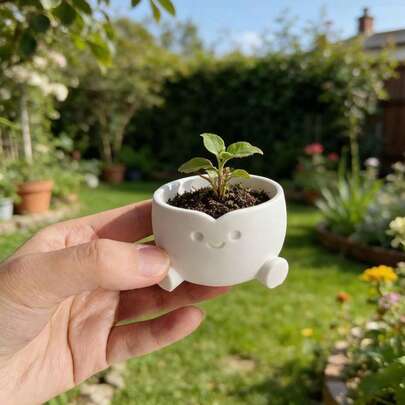 Cute Cartoon Flowerpot Creative Smiling Face Small Sculpture Flowerpot With Drainage Hole, Adorable Small Flowerpot, Suitable For Spring Gardening, Multifunctional Home Decor, Applicable To Balcony, Window Sill, Office Desk, Coffee Table And Bedside Cabinet, Suitable For Planting Small Succulents And Mini Plants
