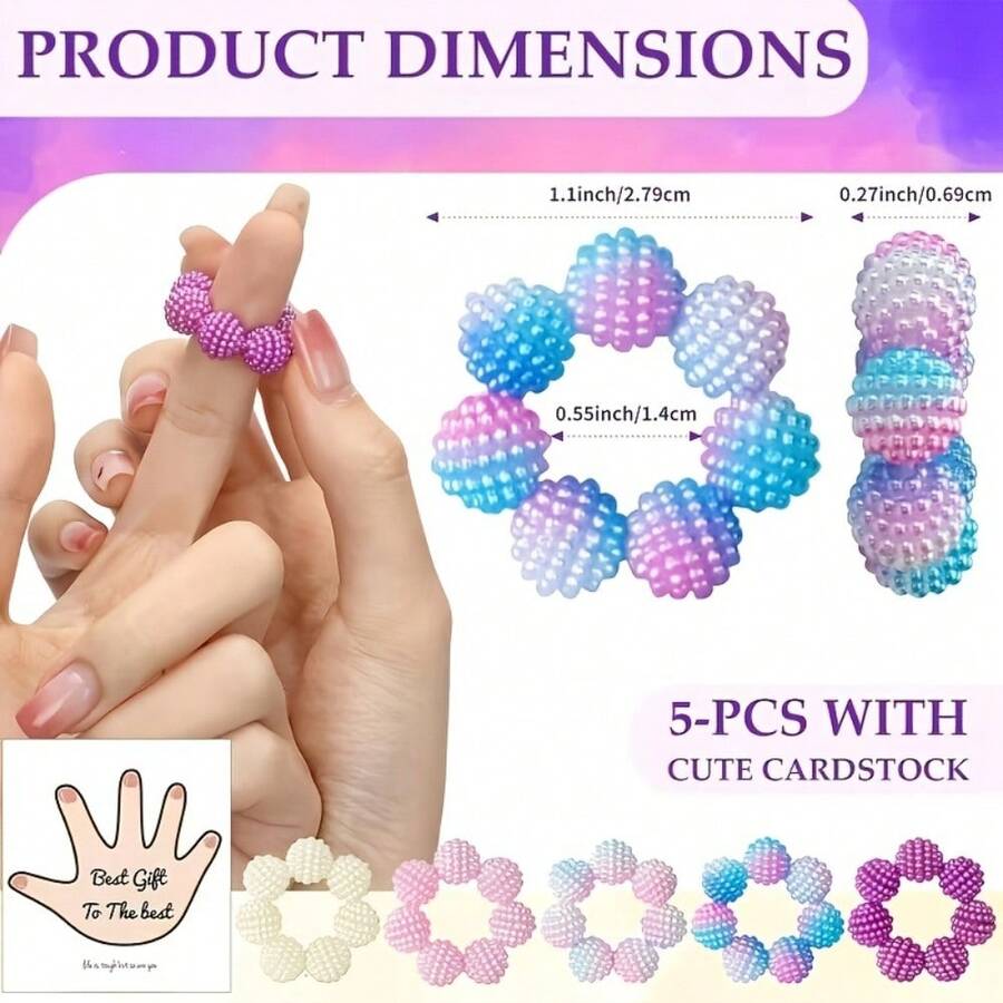 5pcs/Set Random Color Sensory Fidget Rings - Designed For Stress Relief, Adjustable Multi-Color Gradient Rings. Suitable For Adults, Finger Pressure Massage. Beads With Different Textures Can Relieve Stress, Can Be Used At Home, Outdoors, School, Office, Travel And Other Occasions. - View 1