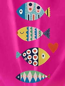 Plus Size Colorful Fish Print Round Neck Short Sleeve T-Shirt High Elasticity Fabric Casual Summer - Hot Pink - View 4