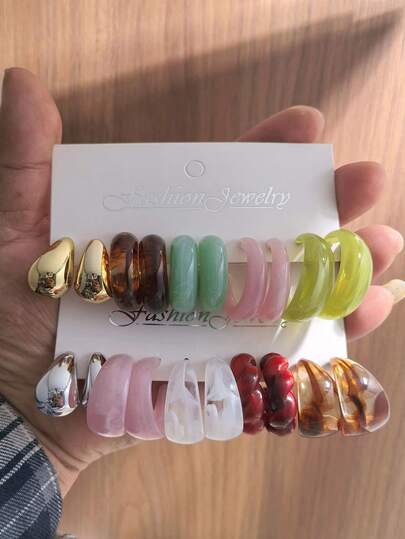 10-20只新款时尚轻盈水滴形耳环，几何C形元素，多色CCB材质耳环，适合日常佩戴、度假、送礼，低致敏性，百搭