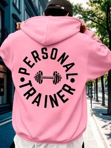 Men's Personal Trainer Hoodie, Bodybuilding Instructor Style, Streetwear Style. - Pink - View 1