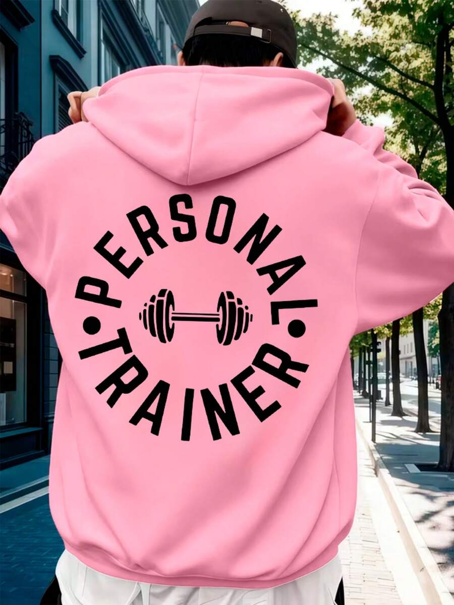 Men's Personal Trainer Hoodie, Bodybuilding Instructor Style, Streetwear Style. - 粉色 - View 1