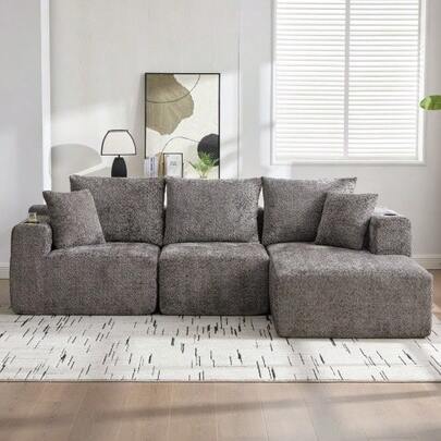 102" Compressed Modular Corner Sofa, Gray, Frameless, With Cup Holders, L-Shaped With Deep Seat, No Assembly Required – Dimensions: 261 * 165 * 80.5 Cm