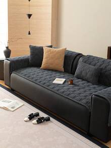 1pc All-Season Sofa Cushion Cover, Modern Minimalist Non-Slip Sofa Seat Protector, Dust-Proof And Washable, Soft And Colorfast, Pet-Friendly, Fits Sectional Sofa, Bedroom, Office, Living Room - Dark Grey - View 5
