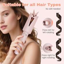 Hatteker 1个25毫米可充电自动旋转卷发棒，便携式无线家用大波浪卷发器美发造型工具 - 粉色 - 查看 8