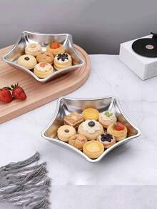 1 chiếc đĩa ăn bằng thép không gỉ 304 kiểu dáng sáng tạo, đĩa phục vụ hình ngôi sao dùng trong gia đình. - Bạc - Xem 6