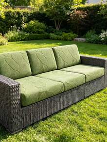 1pc Water-Resistant Sherpa Fabric Stretch Outdoor Sofa Cover, Pet-Friendly Machine Washable Non-Fading Easy Storage, Suitable For 1/2/3/4 Seat Patio Garden Holiday Decor Sofa Cushion - Green - View 5