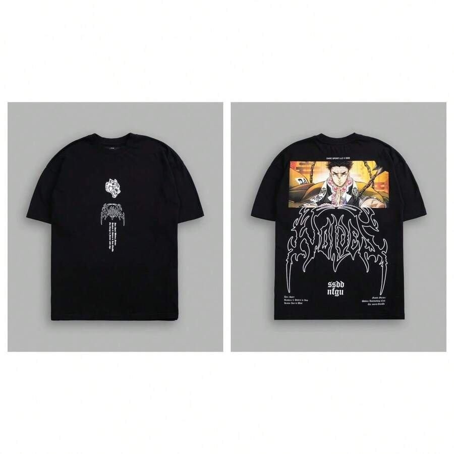 New Hot Selling Vintage T-Shirt Blouse Cute Top 100 Percent Cotton Men's Shirts Manfinity Men Graphic Tees Women Darcsport New Wolf Head  Sports Fitness T-Shirt  Collaboration Loose Heavyweight Short-Sleeve Top - 黑色 - 查看 1