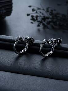 1 Pair Fashionable Minimalist Spiral Pattern Clip-On Earrings For Men, Simplistic Hip-Hop Style Accessory, Suitable For Daily Wear, Gifts For Friends On Holidays, Birthdays, Anniversaries - Multicolor - View 5