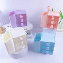 1pc 3-Tier Drawer Storage Box With Pen Holder, Multifunctional Desk Organizer, Cute Rabbit Handle Design, Suitable For Office, Dining Table Decor, Graduation Gift - Multicolor - View 14