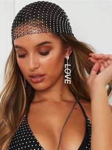 Rhinestone Encrusted Fishnet Headband, Shiny Stretchy Crystal Club Party Headwear - 白色 - 查看 4