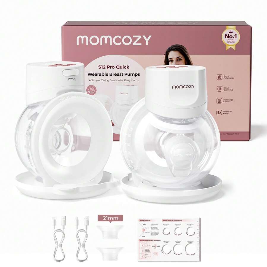 Momcozy S12 Pro Breast Pump, Hands-Free, Portable And Cordless Pump With Soft, Double-Sealed Flange, 3 Modes And 9 Levels, 24mm Flange - 白色 - 查看 1