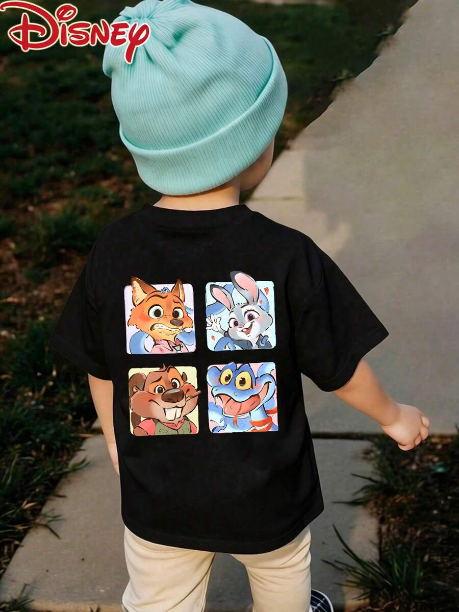 Disney Baby Boys Tops, Short-Sleeved T-Shirt,Zootopia Grid Pattern Printing,Summer Breathable Comfortable Short Sleeves, Female Baby Boy With T-Shirt. - 黑色 - 查看 1