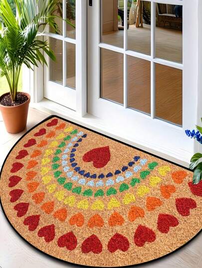 Thảm chùi chân hình bán nguyệt in họa tiết cầu vồng hình trái tim, nguyên khối, có thể giặt và dễ dàng vệ sinh, thích hợp cho nhà bếp, phòng ăn, hành lang, phòng tắm, phòng ngủ, các bữa tiệc và trang trí sân hiên. Một vật trang trí nhà hoàn hảo.