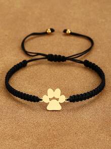 1pc 304 Stainless Steel Pet Paw Print 18K Gold Plated Bracelet, Minimalist Adjustable Handmade Woven Nylon Rope Bracelet, 12 Color Combinations Suitable For Men And Women Daily Wear, Perfect Gift For Holidays - Multicolor - View 3