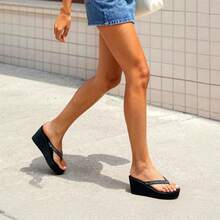 Women Wedge Flip Flops Platform Thong Sandals Summer Vacation Rhinestones Arch Support Comfortable Soft Cushion EVA Wedge Sandals - 藏蓝色 - 查看 9