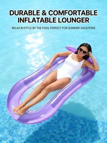 1pc Inflatable Hammock With Net, Foldable Dual-Use Backrest Floating Lounger, Water Recreation Floating Sofa For Adult Summer Pool And Beach Party, Perfect Summer Gift Swimming Pool Raft Floating Lounge Chair, Pool Inflatable, Beach Essentials, Pool Float - Multicolor - View 9