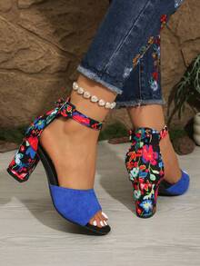 Wide Fit Women's High Heel Sandals, Pointed Toe High Heels, Fashion Party Shoes, Plus Size Casual Peep Toe Sandals,Travel Essentials For Summer - Blue - View 6