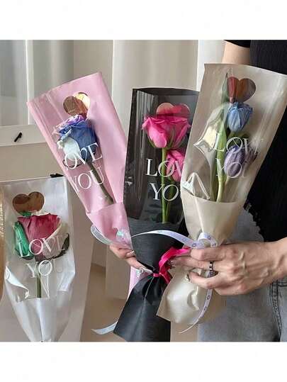 10/20pcs Heart Rose Single Flower Bouquet Packaging Bags, Suitable For Wedding, Birthday, Flower Bouquet Packaging - Thickened Single Flower Bouquet Packaging, Ideal For Flower Bouquets, Wedding, Birthday Party Gifts, Flower Bouquet Accessories