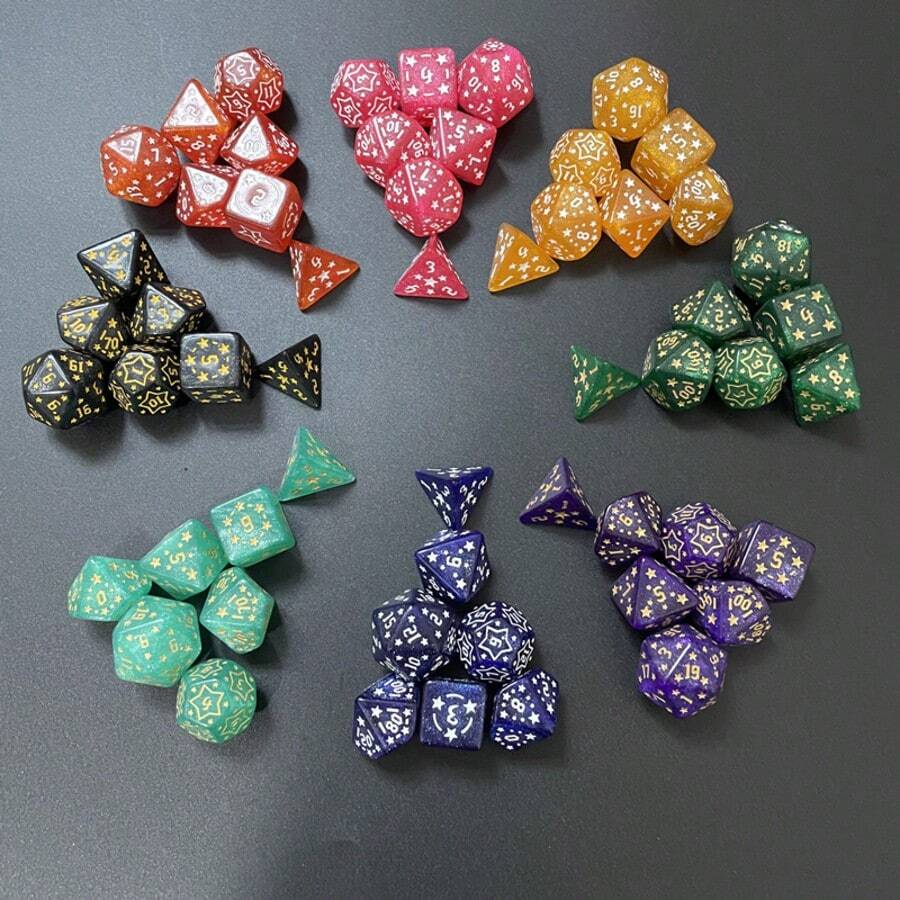 Easytoday High Quality New 7-Piece Star Engraved Dice Set, Novel Acrylic Dice Suitable For Board Games