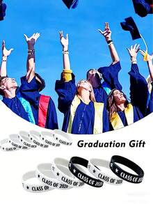 20pcs/10pcs/1pc 2026 Graduate Silicone Wristbands, Graduation Party Favors, Black & Gold Rubber Wristbands For High School And College Students, Graduation Celebration Supplies, Commemorative Collectible Gifts, Wrist Accessories - Black and White - View 3