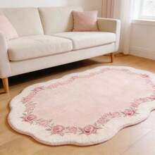 1pc Vintage French Asymmetrical Shaped Rug, Pink Pastoral Style Bedroom Decor Carpet, Living Room Rug, Bedside Rug, Doormat, Area Rug, Mat, Home Decor, Large Living Room Carpet, Room Decor, Washable Carpet - Multicolor - View 5