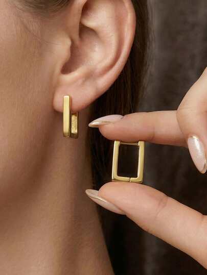 Stainless Steel Hypoallergenic Small Star Rectangle Heart Triangle Rhombus Square Horseshoe U Shape Huggie Earrings For Women Minimalist Lightweight Chunky Hoop Earrings Hexagonal Square Unisex Fashion Jewelry For Men Women Students Couples
