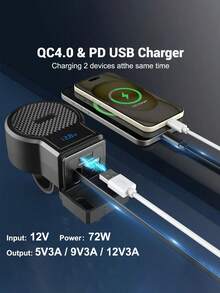 Nuevo Cargador de Teléfono USB Super Rápido PD QC4.0 para Motocicleta, con Cable de Datos Tipo-C Retráctil y Voltímetro Digital, sin Batería - A - Ver 7