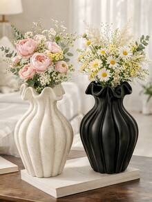 1pc Black Ruffled Decorative Vase, Suitable For Living Room Centerpiece - Multicolor - View 7