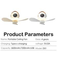 Outdoor Tent Fan, Portable Camping Remote Control Hanging Fan, Dorm Hanging Fan With High Battery Life, Type-C Display Fan, Essential Camping Tool Hanging Fan - 白色 - 查看 11