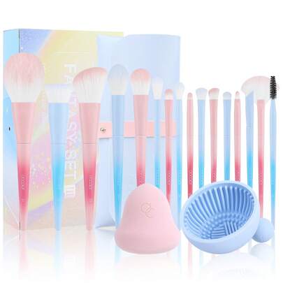 docolor Bộ cọ trang điểm 16 món – Cọ trang điểm toàn mặt và mắt, cọ kẻ lông mày kèm túi đựng và dụng cụ trang điểm – Lý tưởng cho gia đình, du lịch, làm quà tặng – Lông cọ màu chuyển sắc mộng mơ.