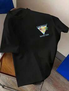 2026.Tops.Tennis And Vacation Element Pattern Printing, High-Quality 100% Pure Cotton Summer Men's T-Shirt, With A Retro And Luxurious Sports And Leisure Style, Suitable For Daily Sports Weart Shirt Herren - màu đen - Xem 3