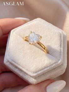 1 chiếc nhẫn bạc 925 mạ vàng và đính đá Cubic Zirconia trắng, thanh lịch và thời trang, thích hợp làm quà tặng kỷ niệm/sinh nhật. - Vàng - Xem 4