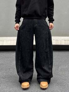 Men's Retro Hip Hop Street Casual Loose Flared Leg Jeans - Black - View 3