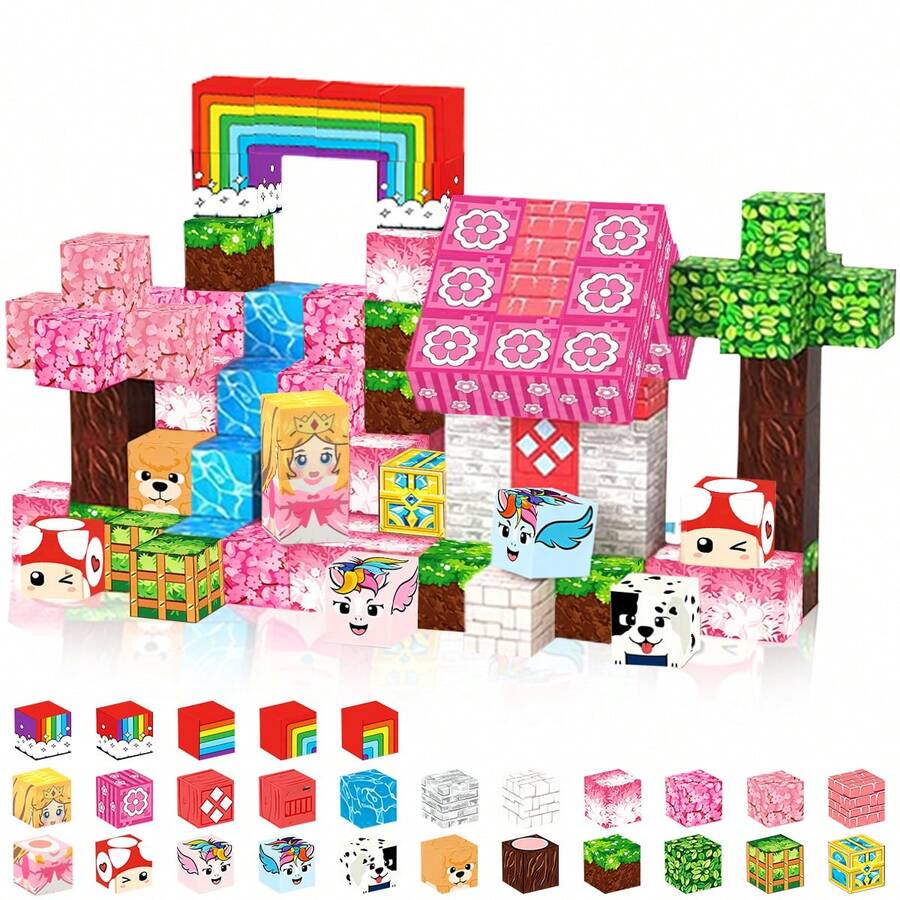 Bloques de construcción magnéticos del Bosque de Sakura (98-298 piezas), regalo de vacaciones para niños, disponibles en múltiples tamaños para construir escenas de Sakura y juguetes de aventura de primavera - Multicolor - Ver 1
