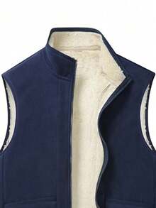 Autumn/Winter Men's Outdoor Fleece Vest, Fur Vest, Stand Collar Sleeveless Jacket - Royal Blue - View 3
