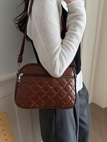 优雅菱形刺绣小方包，时尚多层妈妈单肩包，热销女士斜挎包 - 咖啡 - 查看 3