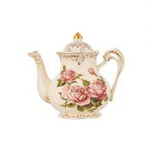 Exquisite European-Style Drinkware Set, Includes Large Teapot, Coffee Pot, Coffee Cups & Saucers, Tea Cups, Multiple Capacity Options, Porcelain Material With Gold Trim Design, Suitable For Family Gatherings, Halloween, Thanksgiving, Christmas, Father's Day, Mother's Day, Valentine's Day Gifts - Multicolor - View 9