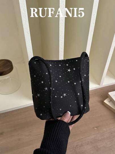 Fashionable New Star Patterned Mini Handbag, Classic And Versatile Elegant Bucket Shaped Women's Shoulder Bag, Suitable For Shopping, Wallets, Shopping, Young Women, College Students, Newcomers, And White-Collar Workers. They Are Very Suitable For Offices, Universities, Work, Business, Commuting, Outdoor Activities, Travel, And Outings