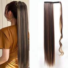 Synthetic 34Inch Long Straight Ponytail Hair Clip In Extension Heat Resistant Hair Wrap Around Pony Hair Piece For Women - Multicolor - View 15