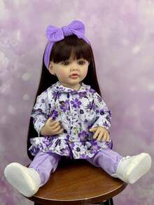 Muñeca Baby Reborn de 55CM 22 pulgadas con extremidades de vinilo suave, cuerpo de tela Recién nacido de pelo largo Princesa Niña pequeña Bebés Regalo de cumpleaños para 3+ niños - muñeca de vinilo suave - Ver 4