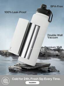 18/26/40盎司不锈钢保温运动水壶，带吸管盖和提手，宽口双层防漏设计，保冷24小时，保温12小时 - 40oz白色 - 查看 3