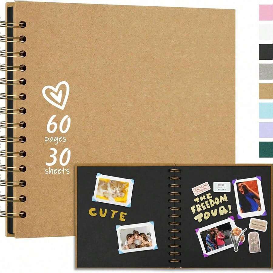 8.8 x 8.8 英寸 DIY 剪贴簿相册，30 张/60 页，硬封面牛皮纸剪贴簿相册，婚礼纪念相册