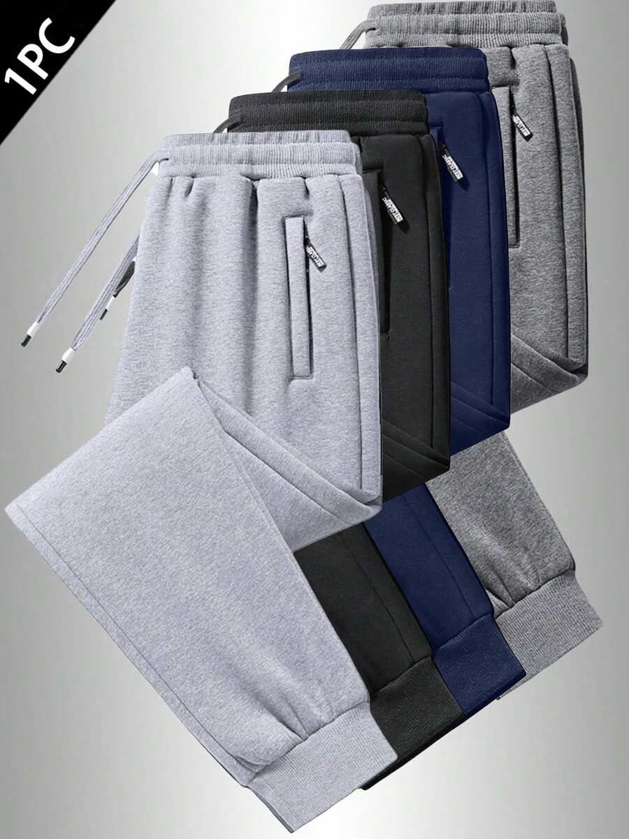 1pc Men's Casual Sports Pants, Soft & Comfortable With Zipper Pockets And Adjustable Drawstring, Suitable For All Seasons. Solid Color Design, Versatile For Leisure, Ideal For Outdoor Running, Camping And Hiking. - Light Grey - View 1