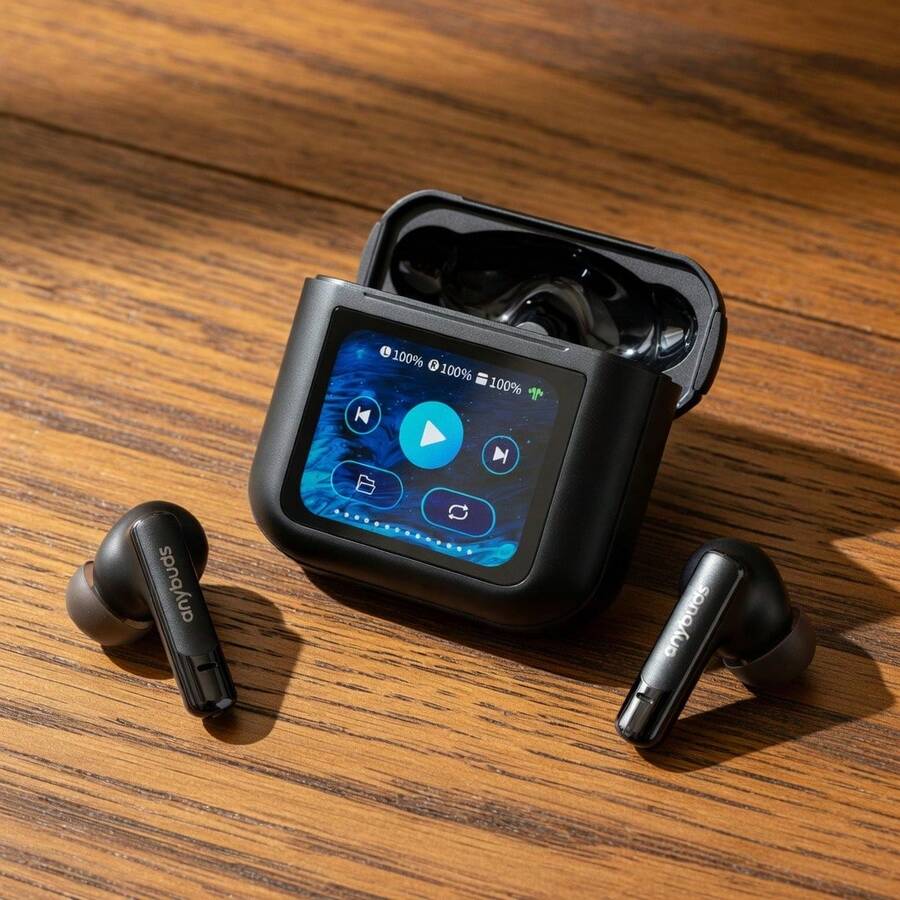 Auriculares inalámbricos TOZO ColorPods con pantalla táctil, cancelación activa de ruido, doble micrófono, sonido envolvente, Bluetooth 5.3, larga duración de reproducción, resistencia al agua IPX6, 32 ecualizadores a través de aplicación. Mejores regalos de Navidad y Halloween para familia/amigos/parejas - Negro - Ver 1