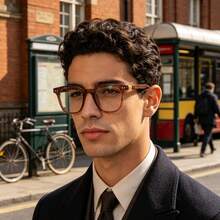 1pc Men's Square TR Frame Plain Glasses, Retro Wood Grain Decorative Glasses, Fashion Eyewear - Multicolor - View 8