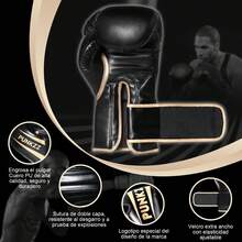 Guantes de Boxeo 8-18oz,Guantes de Entrenamiento para Hombres y Mujeres, Protector Bucal Incluido, Absorción de Impactos, - Negro Oro - Ver 5